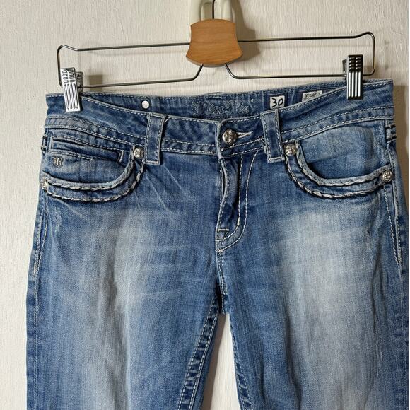 Miss Me Women's 30 Cropped Light Blue Jeans JE5100C7 Embellished Cross Y2K - Picture 2 of 12